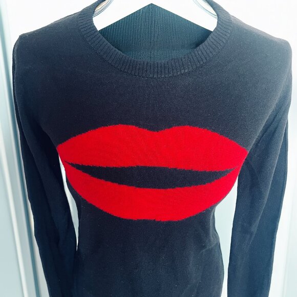 Fiorucci Red Lips Sweater Dress Wool Blend Black Small - Picture 2 of 6